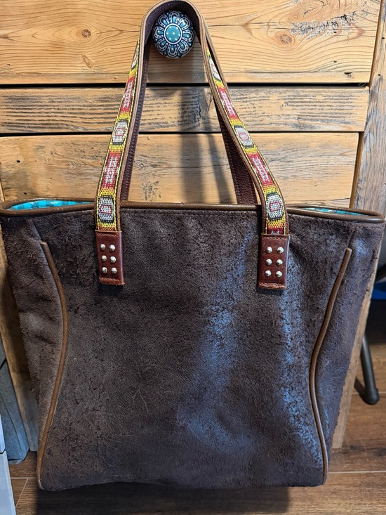 Consuela Handbags - Consuela Brown Faux-Suede Tote with Colorful Beaded Straps